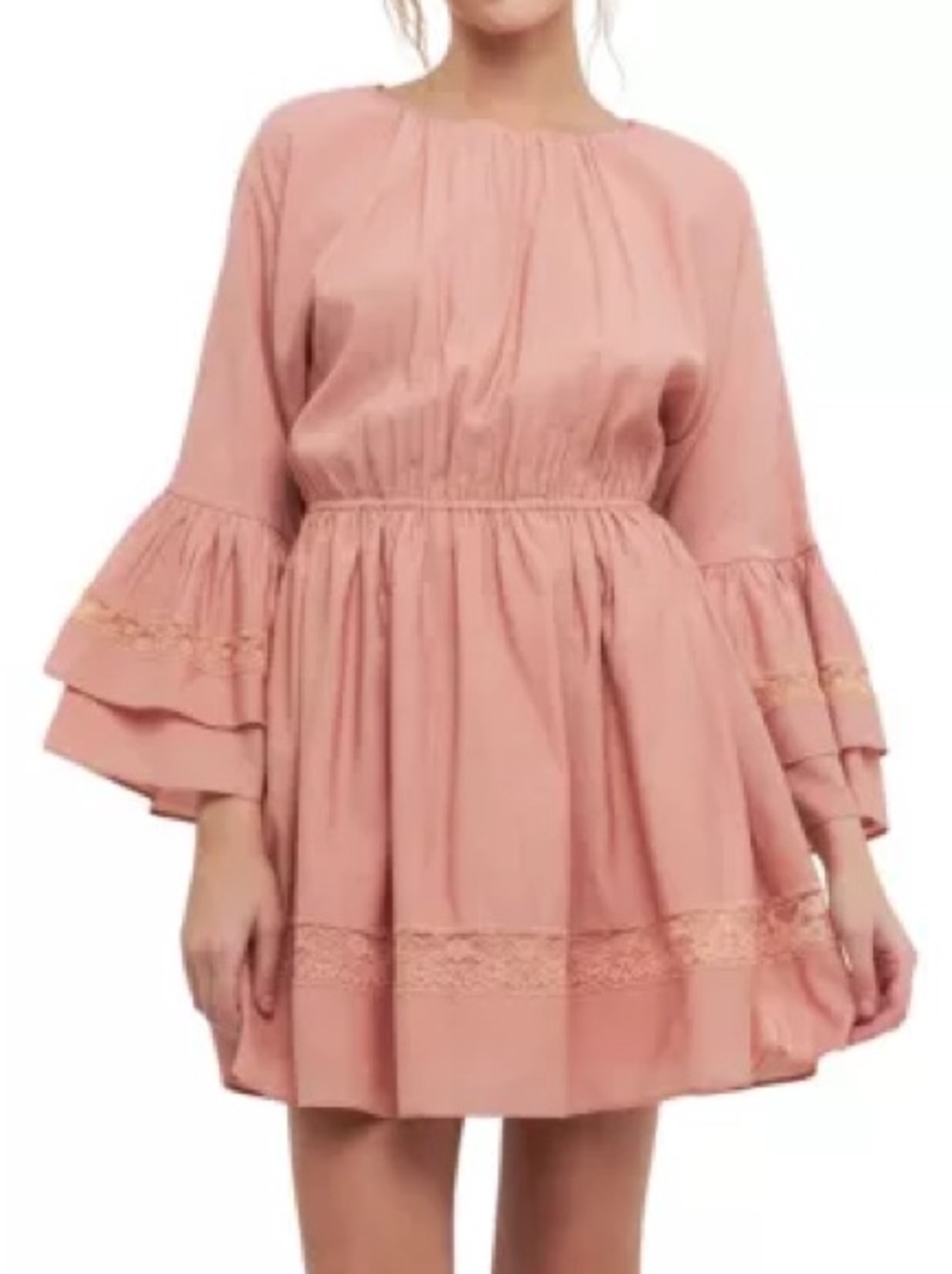 Free the Roses Dusty Pink Laced Spg Tie Mini Dress